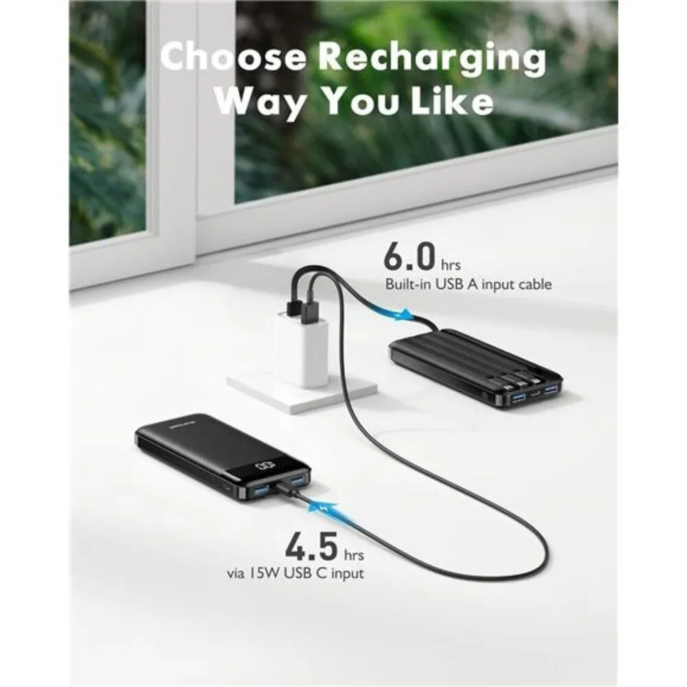 Portable Charger with Built in Cables, Portable Charger with Cords Wires Slim